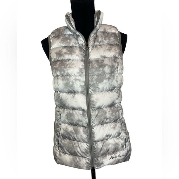 NWOT EDDIE BAUER CIRRUSLITE DOWN PUFFER VEST IN WHITE & GRAY WOMENS SIZE SMALL - Picture 2 of 9